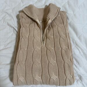 Khaki Cable Knit Sweater with Half-Zip